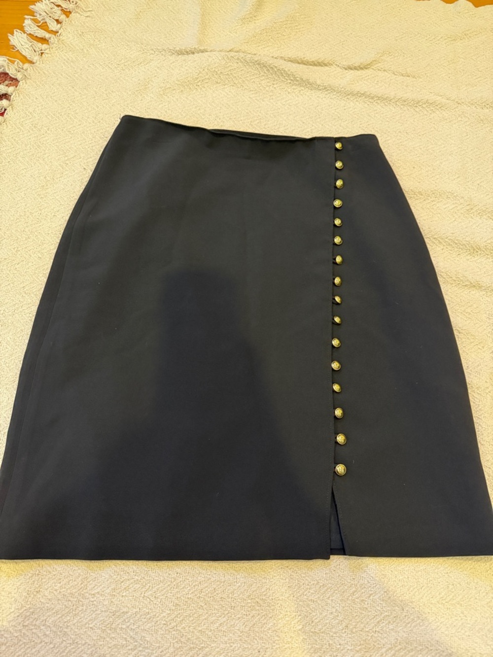 Talbots Black Pencil Skirt with Gold-Tone Button Accent